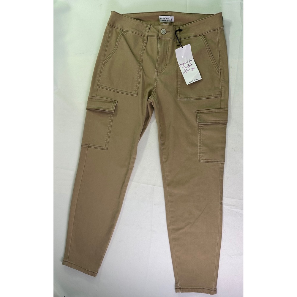 NWT Vanilla Star Juniors Cargo Skinny Pants Khaki Tan Boho Retro Utility Size 13